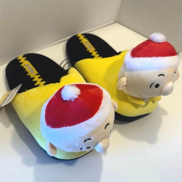 Peanuts Christmas Charlie Brown slippers slides slip on Holiday gift men’s 11/12 - Picture 2 of 11